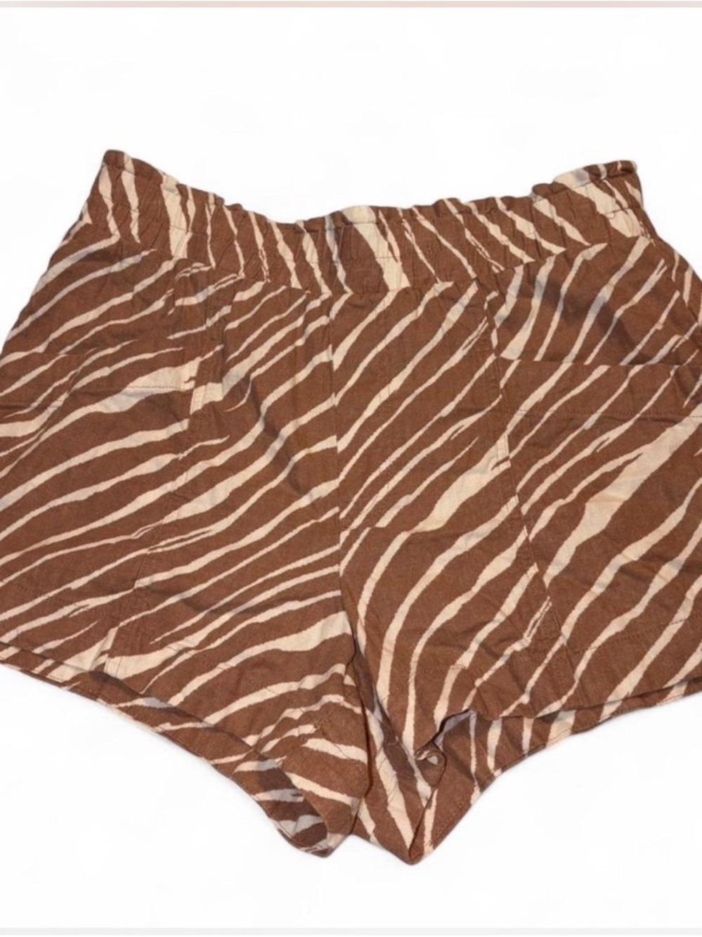 a new day Brown and Cream Zebra Print Elastic Waist Shorts